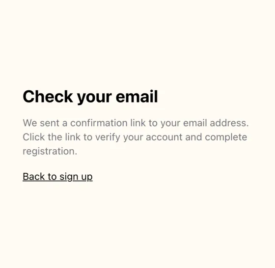 The Check your email page shown after creating an account on the web.